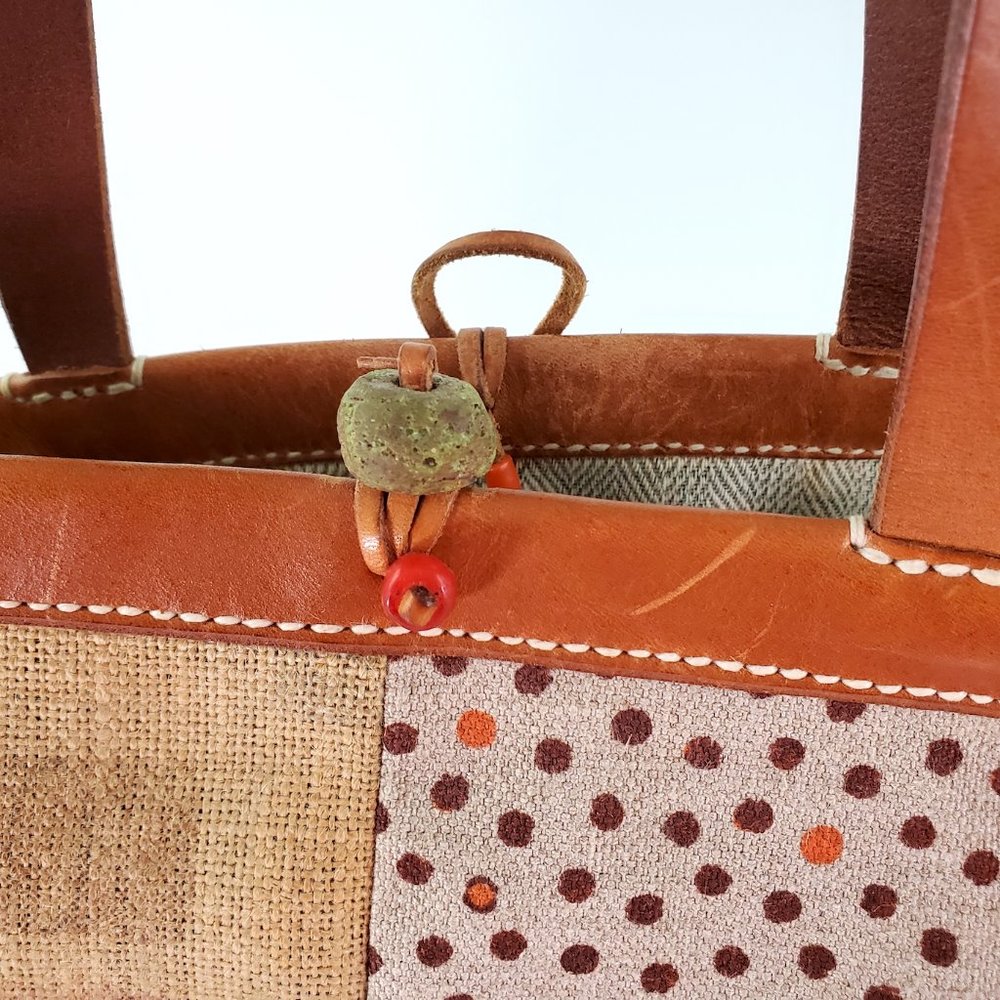 Henry Cuir Beguelin Canvas Patch Multi Color Leather Trim Tote Bag - Picture 9 of 13